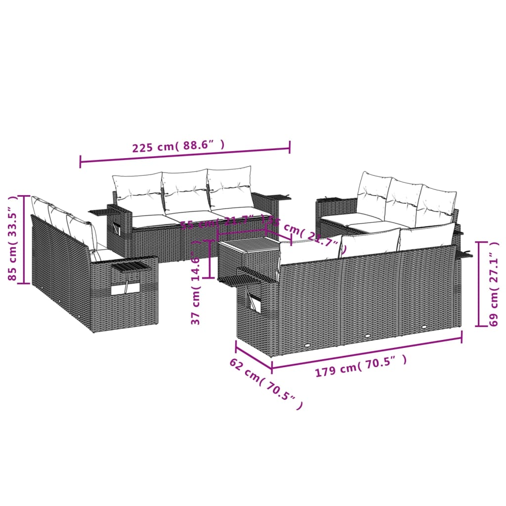 13-delige Loungeset met kussens poly rattan zwart is nu te koop bij PeponiXL, paradijselijk wonen!