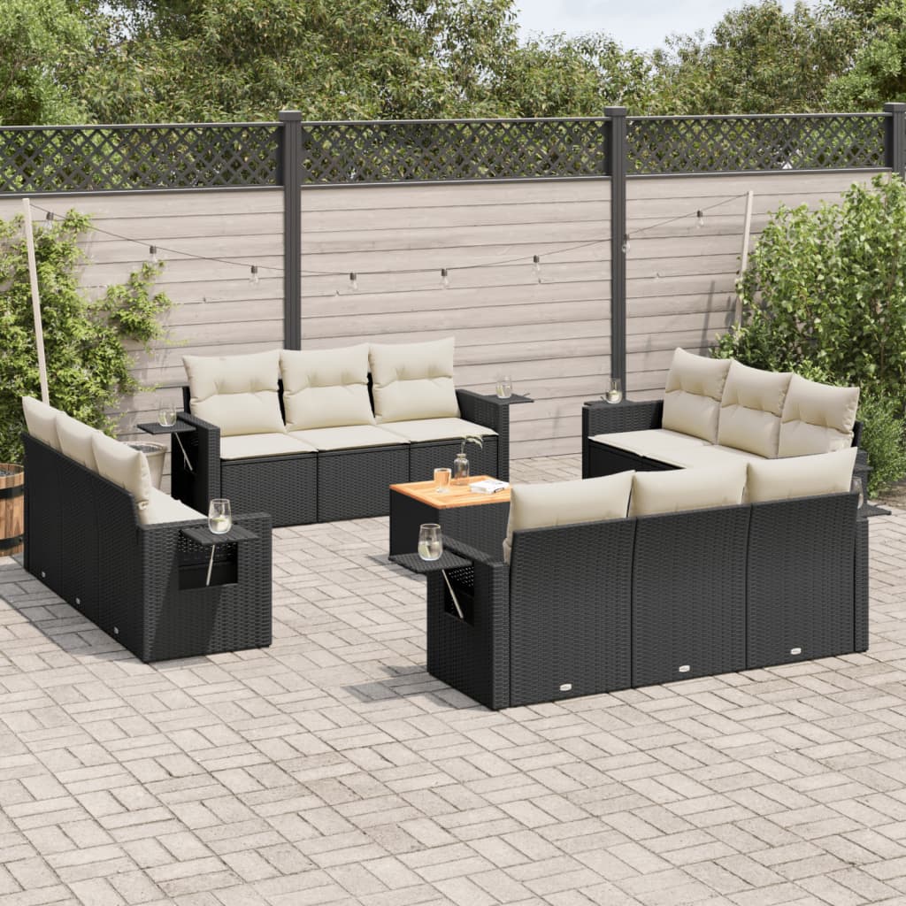 13-delige Loungeset met kussens poly rattan zwart is nu te koop bij PeponiXL, paradijselijk wonen!