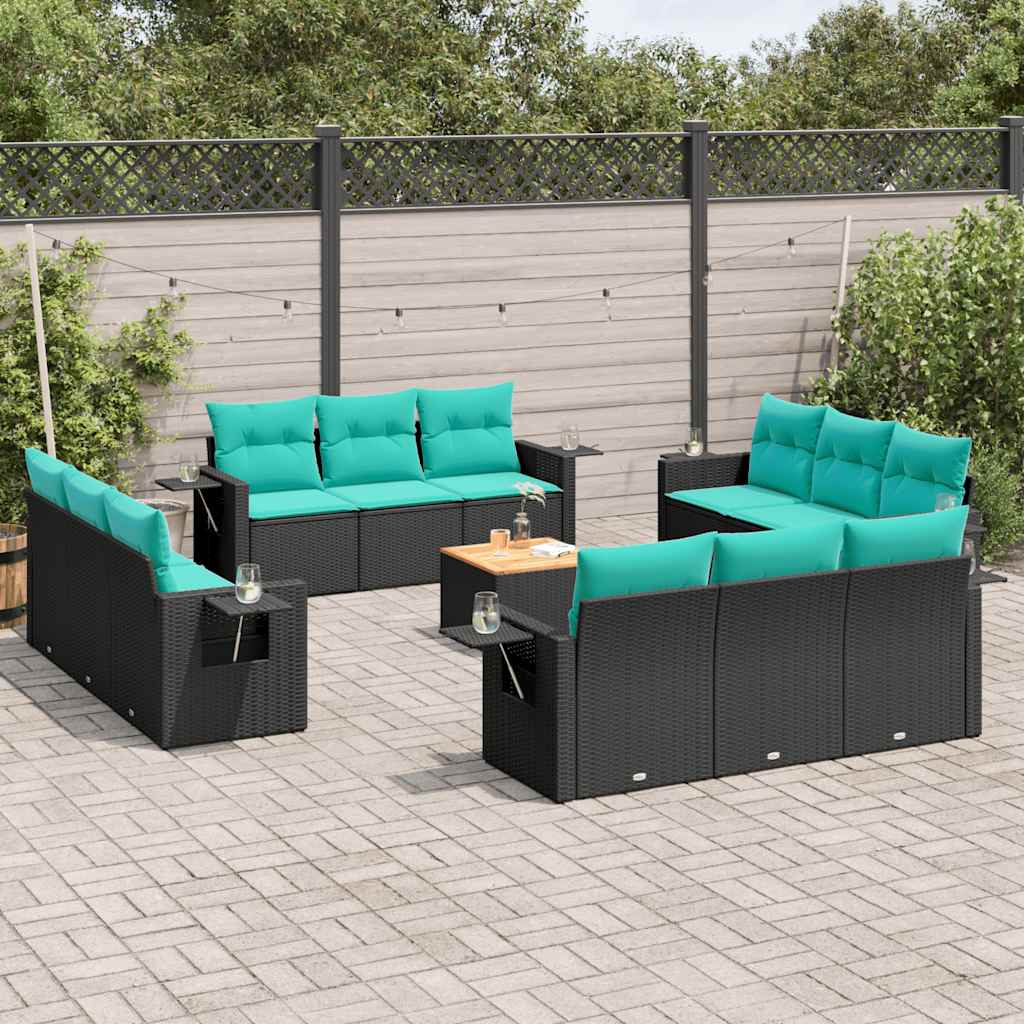 13-delige tuinbankset met kussens van zwart polyrotan is nu te koop bij PeponiXL, paradijselijk wonen!