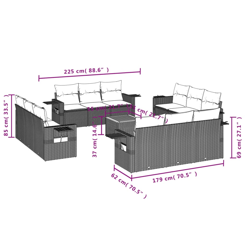 13-delige Loungeset met kussens poly rattan beige is nu te koop bij PeponiXL, paradijselijk wonen!