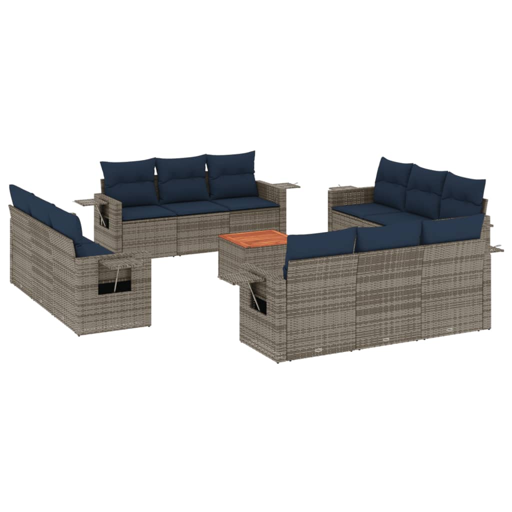 13-delige tuinbankset met kussens, grijs polyrotan is nu te koop bij PeponiXL, paradijselijk wonen!