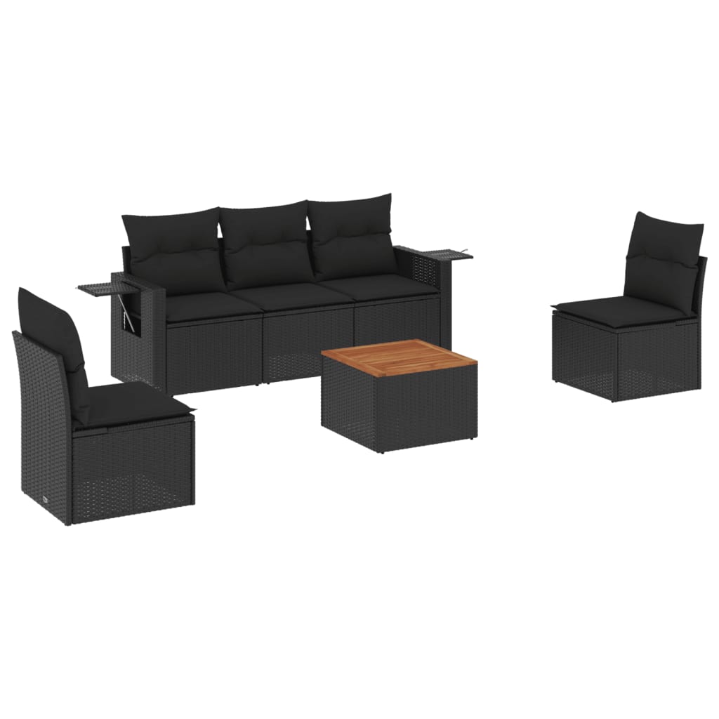 6-delige Loungeset met kussens poly rattan zwart is nu te koop bij PeponiXL, paradijselijk wonen!