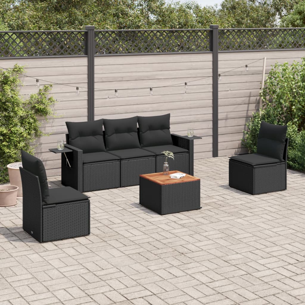 6-delige Loungeset met kussens poly rattan zwart is nu te koop bij PeponiXL, paradijselijk wonen!