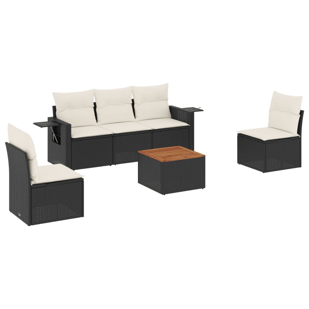 6-delige Loungeset met kussens poly rattan zwart is nu te koop bij PeponiXL, paradijselijk wonen!