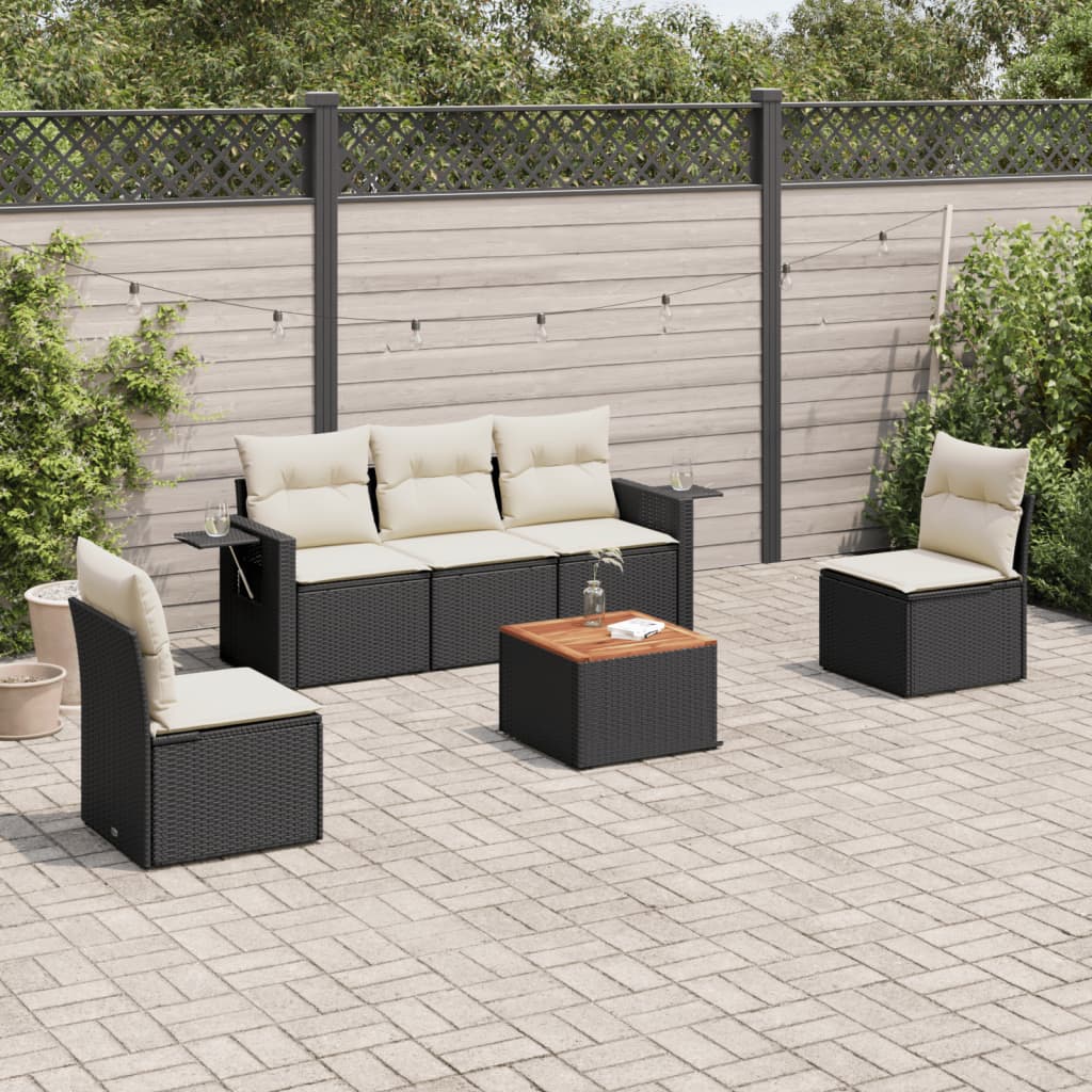 6-delige Loungeset met kussens poly rattan zwart is nu te koop bij PeponiXL, paradijselijk wonen!