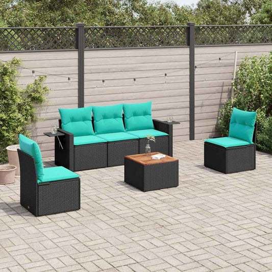 6-delige tuinbankset met kussens van zwart polyrotan is nu te koop bij PeponiXL, paradijselijk wonen!