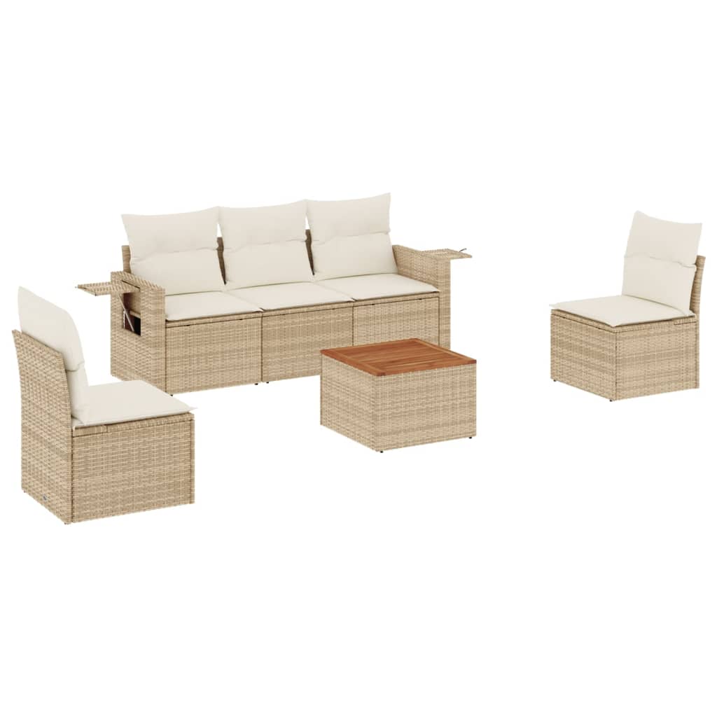 6-delige Loungeset met kussens poly rattan beige is nu te koop bij PeponiXL, paradijselijk wonen!