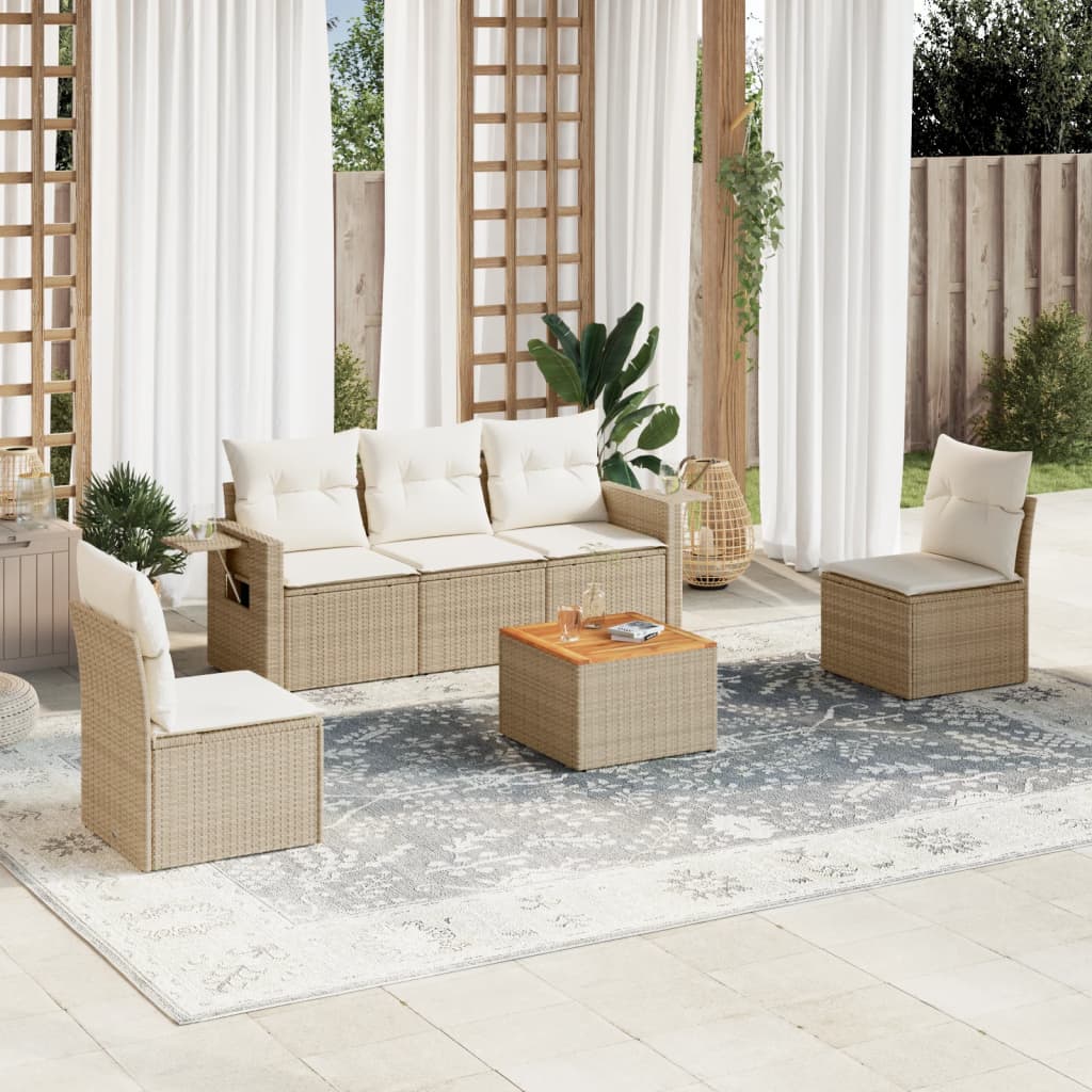 6-delige Loungeset met kussens poly rattan beige is nu te koop bij PeponiXL, paradijselijk wonen!