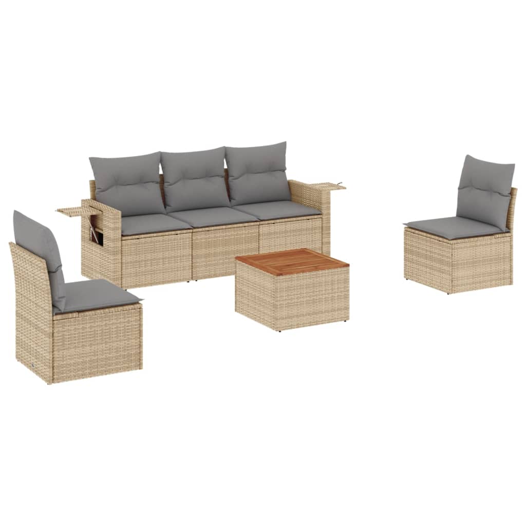 6-delige Loungeset met kussens poly rattan beige is nu te koop bij PeponiXL, paradijselijk wonen!