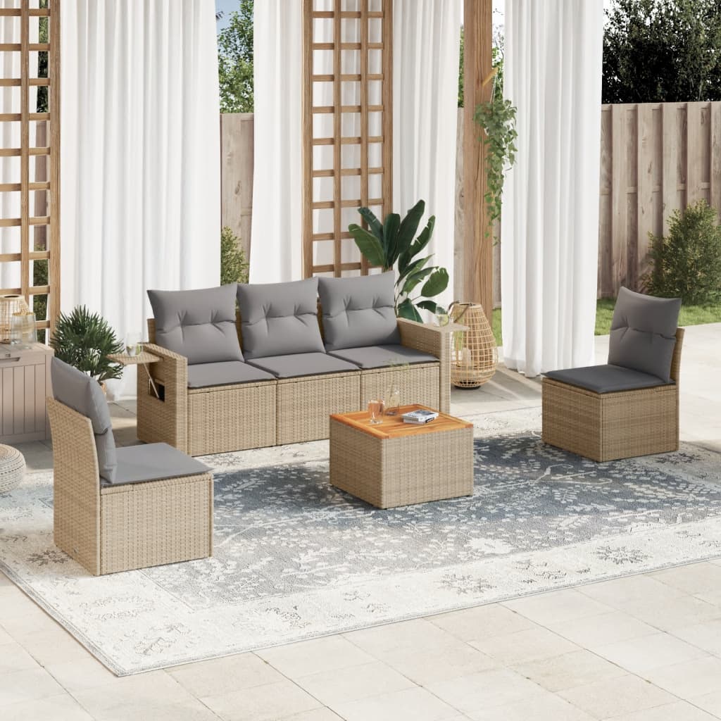 6-delige Loungeset met kussens poly rattan beige is nu te koop bij PeponiXL, paradijselijk wonen!