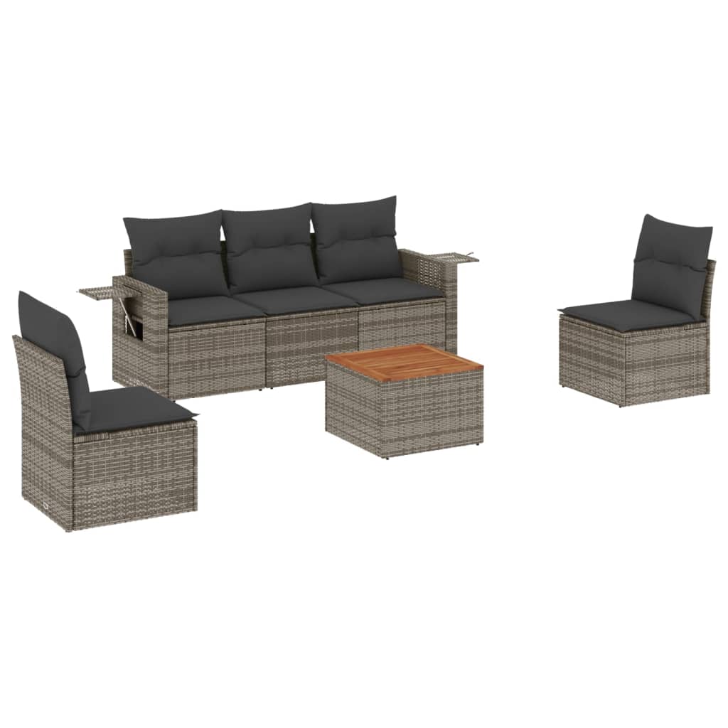 6-delige Loungeset met kussens poly rattan grijs is nu te koop bij PeponiXL, paradijselijk wonen!