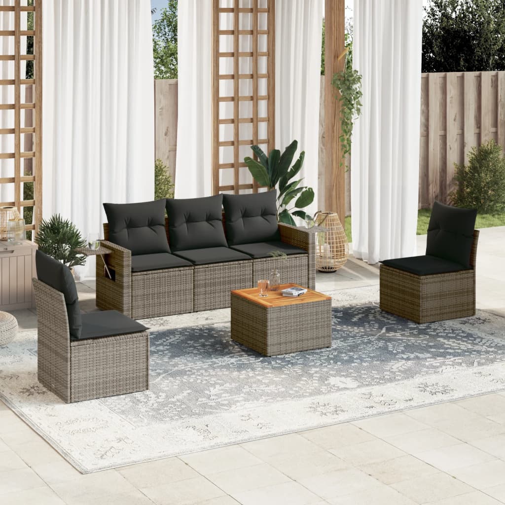 6-delige Loungeset met kussens poly rattan grijs is nu te koop bij PeponiXL, paradijselijk wonen!