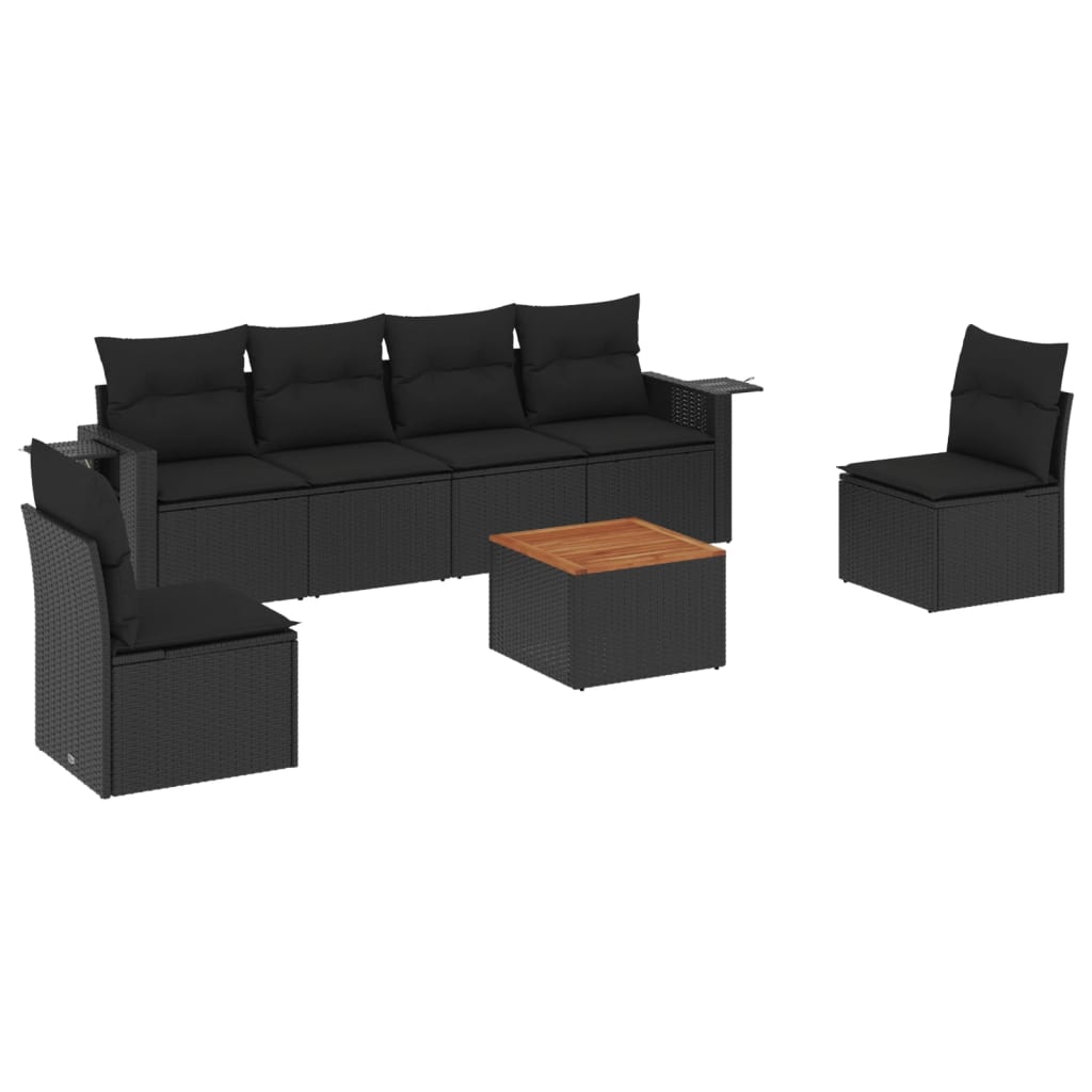 7-delige Loungeset met kussens poly rattan zwart is nu te koop bij PeponiXL, paradijselijk wonen!