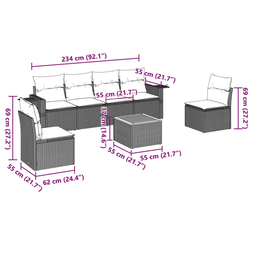 7-delige Loungeset met kussens poly rattan zwart is nu te koop bij PeponiXL, paradijselijk wonen!