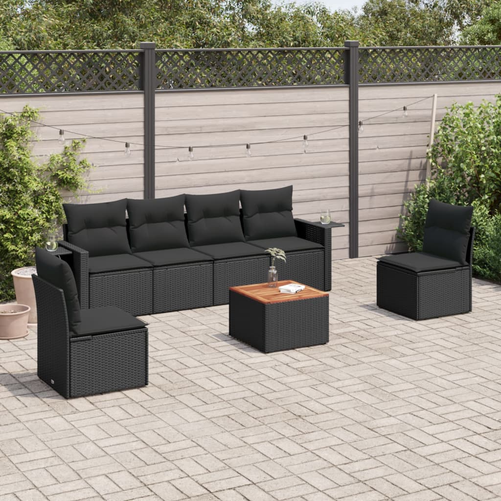 7-delige Loungeset met kussens poly rattan zwart is nu te koop bij PeponiXL, paradijselijk wonen!