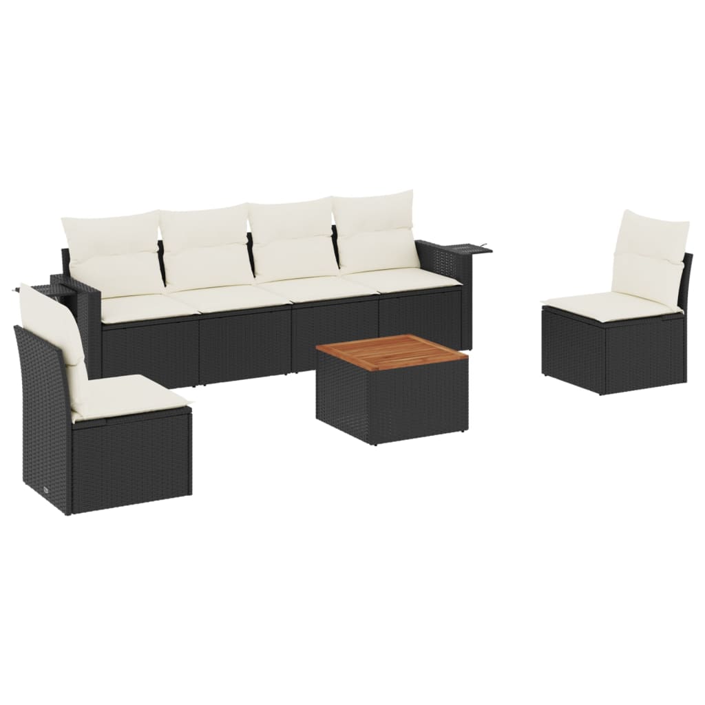 7-delige Loungeset met kussens poly rattan zwart is nu te koop bij PeponiXL, paradijselijk wonen!