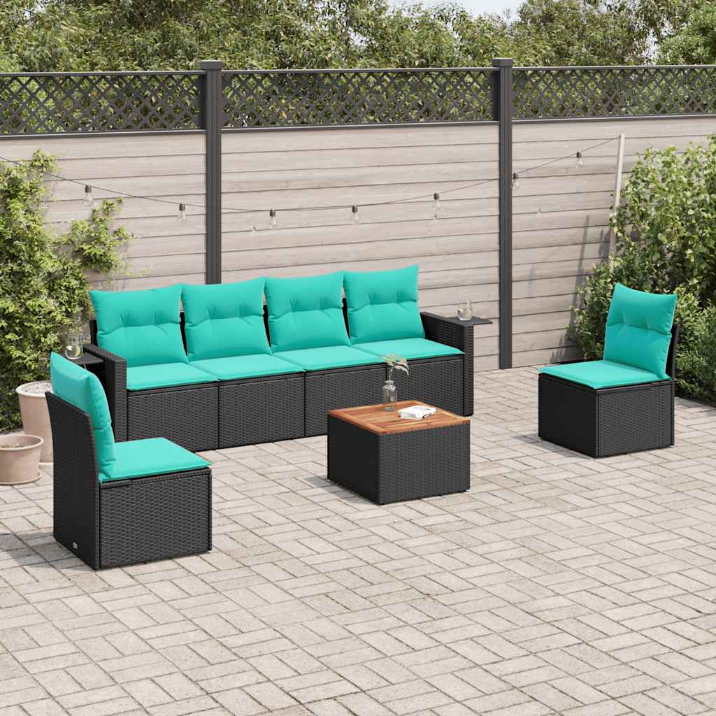 7-delige tuinbankset met kussens van zwart polyrotan is nu te koop bij PeponiXL, paradijselijk wonen!