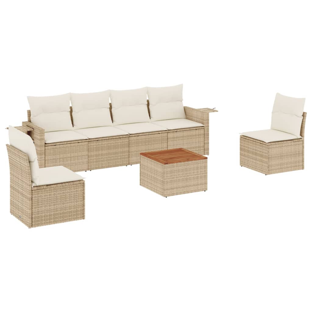 7-delige Loungeset met kussens poly rattan beige is nu te koop bij PeponiXL, paradijselijk wonen!