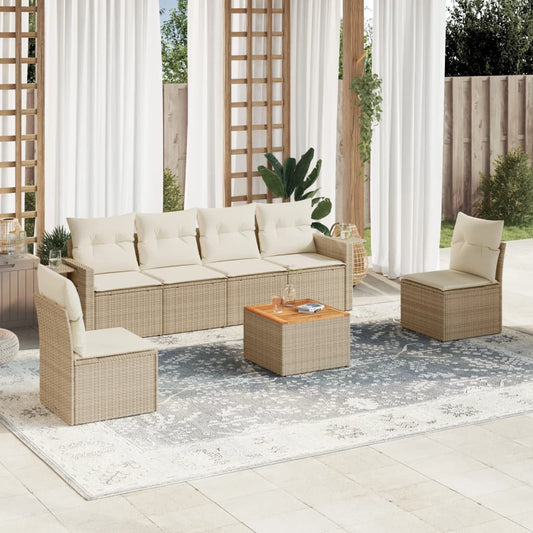 7-delige Loungeset met kussens poly rattan beige is nu te koop bij PeponiXL, paradijselijk wonen!