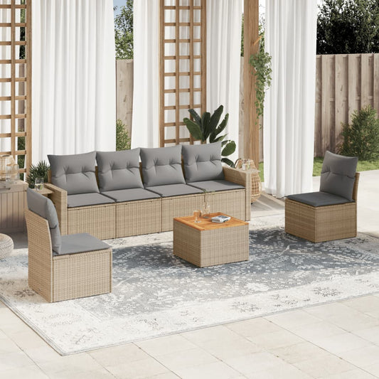 7-delige Loungeset met kussens poly rattan beige is nu te koop bij PeponiXL, paradijselijk wonen!