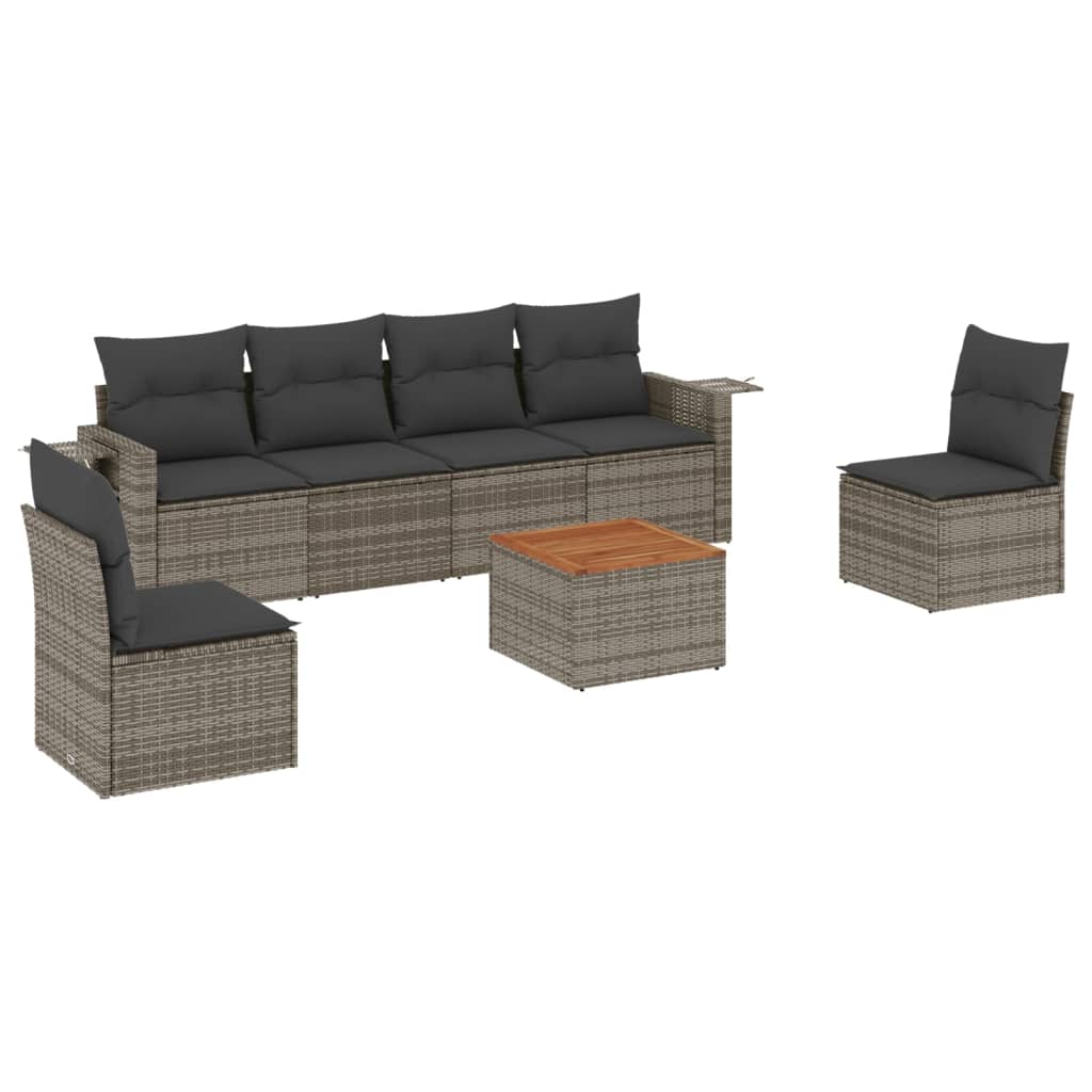 7-delige Loungeset met kussens poly rattan grijs is nu te koop bij PeponiXL, paradijselijk wonen!