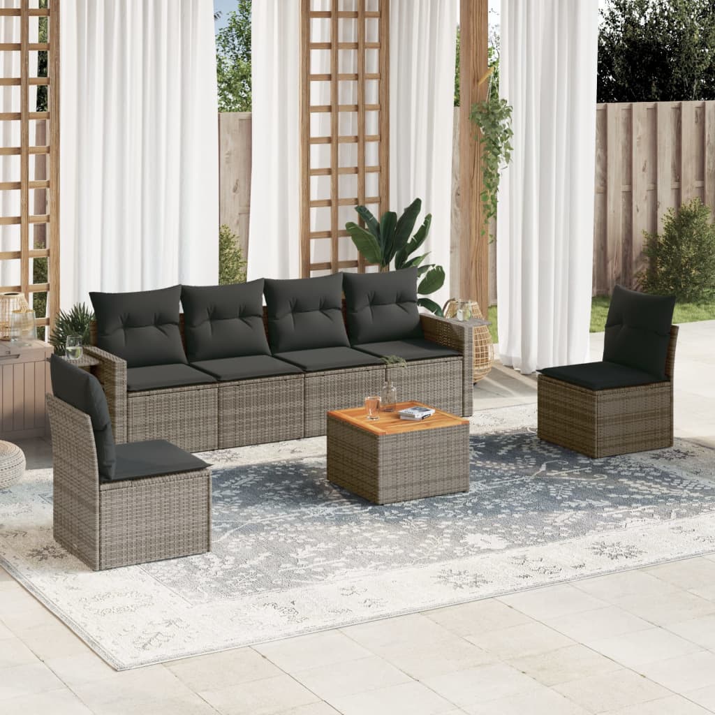 7-delige Loungeset met kussens poly rattan grijs is nu te koop bij PeponiXL, paradijselijk wonen!