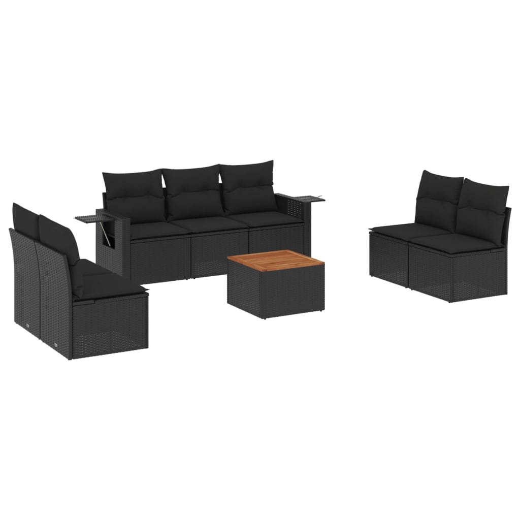 8-delige Loungeset met kussens poly rattan zwart is nu te koop bij PeponiXL, paradijselijk wonen!