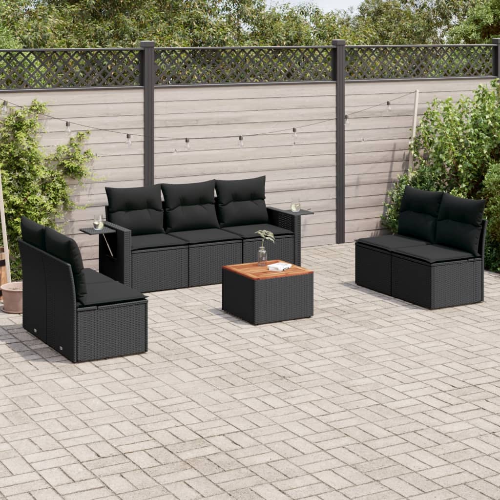 8-delige Loungeset met kussens poly rattan zwart is nu te koop bij PeponiXL, paradijselijk wonen!