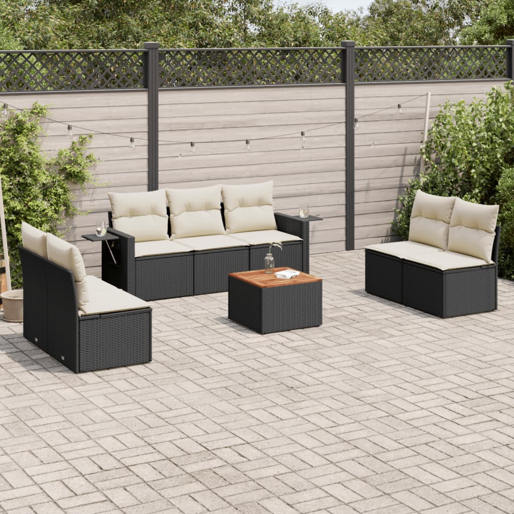 8-delige Loungeset met kussens poly rattan zwart is nu te koop bij PeponiXL, paradijselijk wonen!