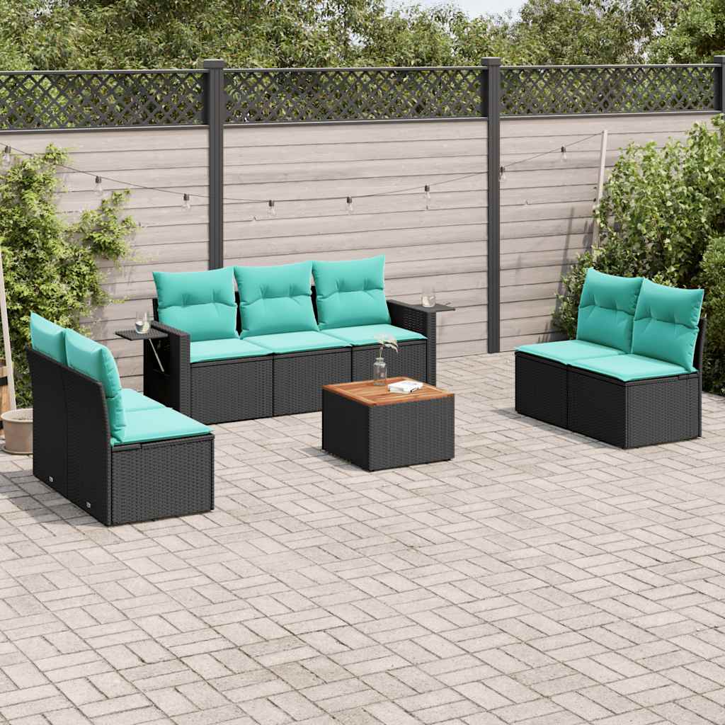 8-delige tuinbankset met kussens, zwart polyrotan is nu te koop bij PeponiXL, paradijselijk wonen!