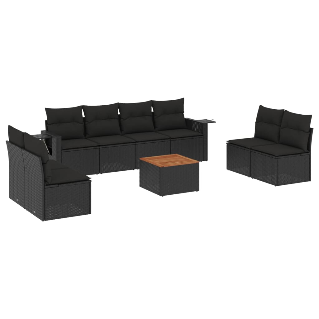 9-delige Loungeset met kussens poly rattan zwart is nu te koop bij PeponiXL, paradijselijk wonen!