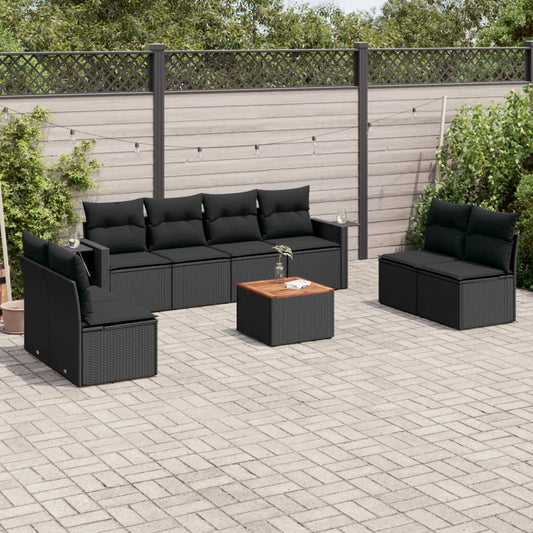 9-delige Loungeset met kussens poly rattan zwart is nu te koop bij PeponiXL, paradijselijk wonen!