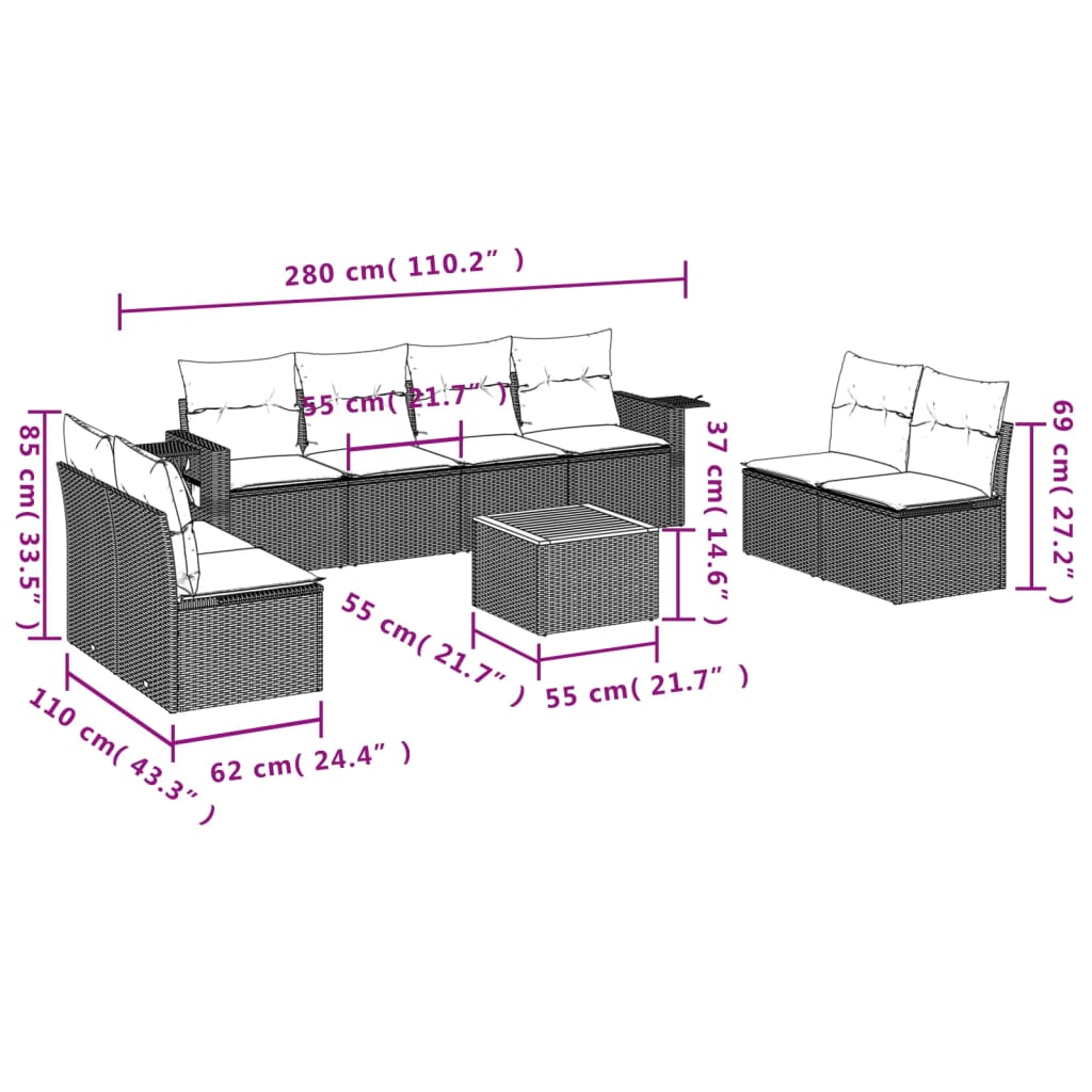 9-delige Loungeset met kussens poly rattan zwart is nu te koop bij PeponiXL, paradijselijk wonen!