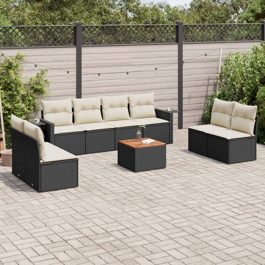 9-delige Loungeset met kussens poly rattan zwart is nu te koop bij PeponiXL, paradijselijk wonen!