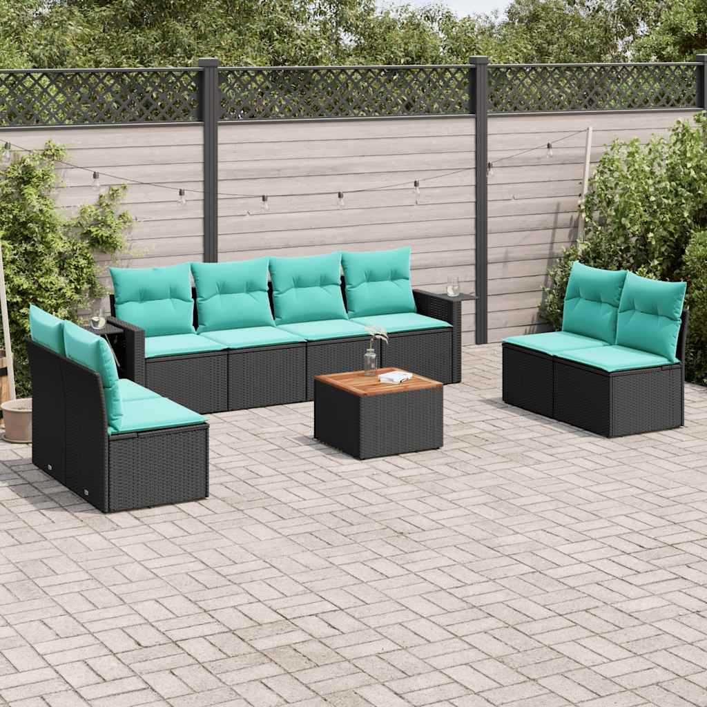 9-delige tuinbankset met kussens van zwart polyrotan is nu te koop bij PeponiXL, paradijselijk wonen!