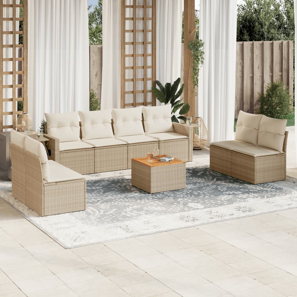 9-delige Loungeset met kussens poly rattan beige is nu te koop bij PeponiXL, paradijselijk wonen!