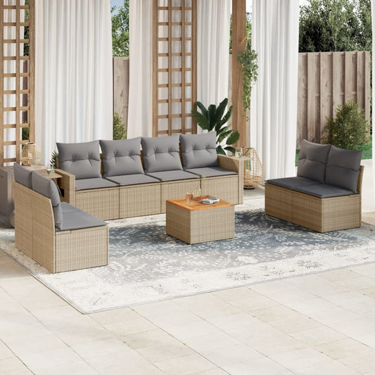 9-delige Loungeset met kussens poly rattan beige is nu te koop bij PeponiXL, paradijselijk wonen!