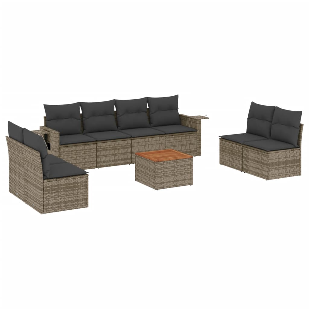 9-delige Loungeset met kussens poly rattan grijs is nu te koop bij PeponiXL, paradijselijk wonen!