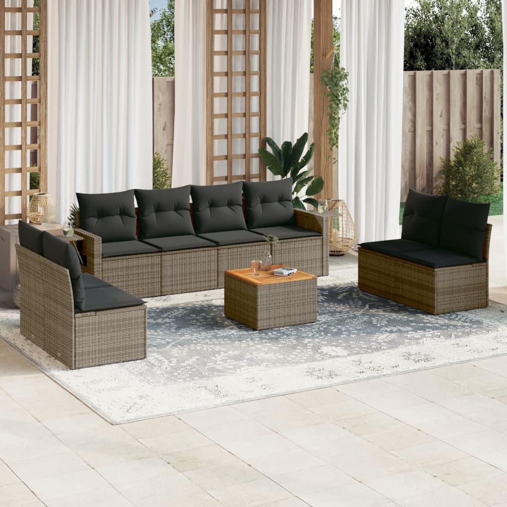 9-delige Loungeset met kussens poly rattan grijs is nu te koop bij PeponiXL, paradijselijk wonen!