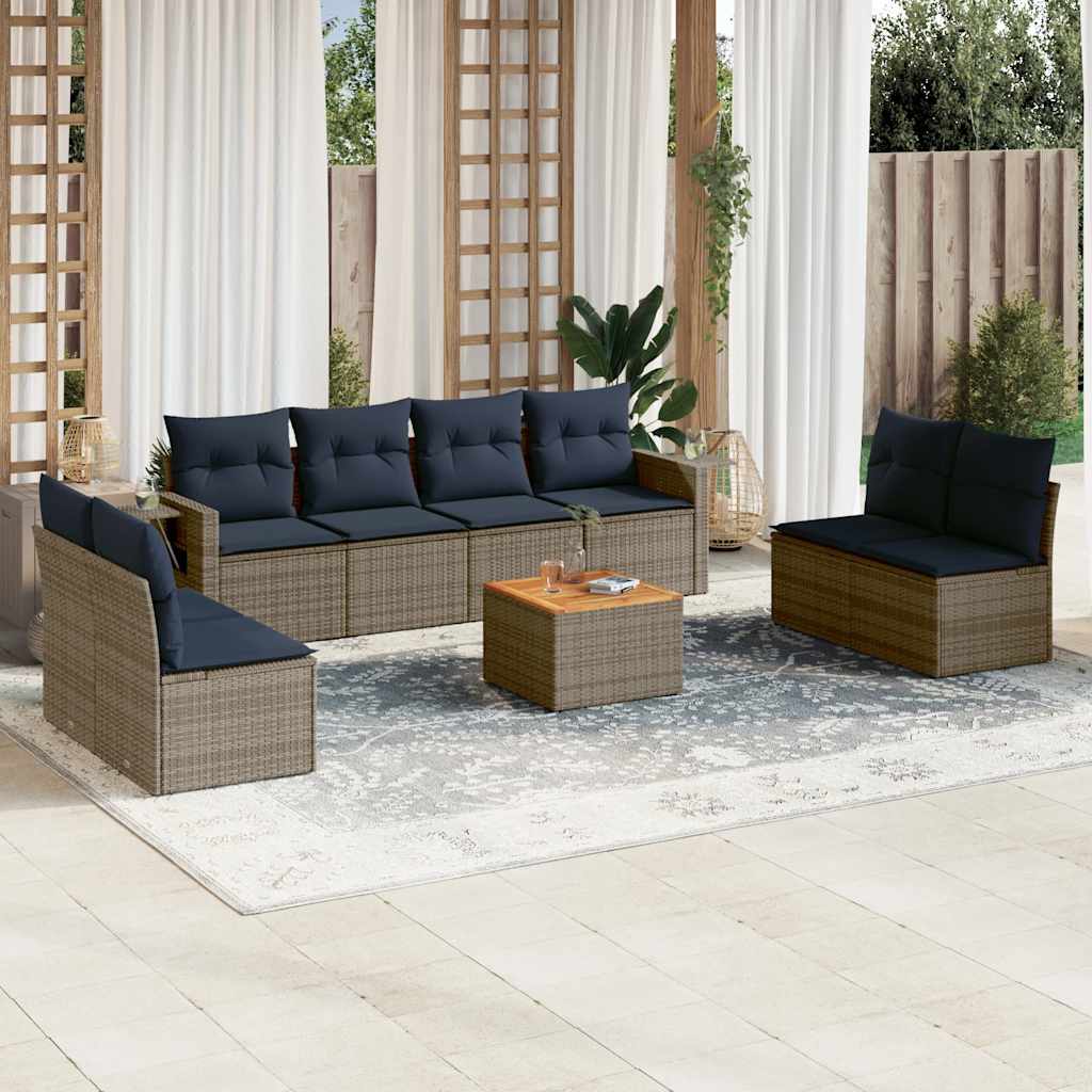 9-delige tuinbankset met kussens, grijs polyrotan is nu te koop bij PeponiXL, paradijselijk wonen!