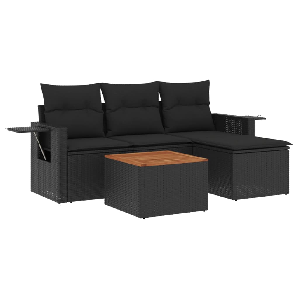 5-delige Loungeset met kussens poly rattan zwart is nu te koop bij PeponiXL, paradijselijk wonen!