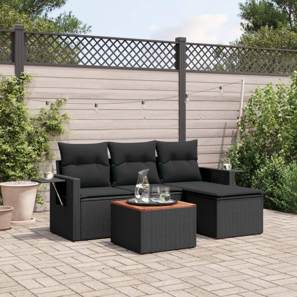 5-delige Loungeset met kussens poly rattan zwart is nu te koop bij PeponiXL, paradijselijk wonen!