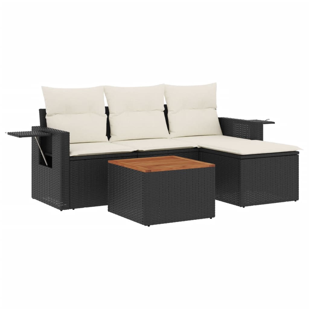 5-delige Loungeset met kussens poly rattan zwart is nu te koop bij PeponiXL, paradijselijk wonen!