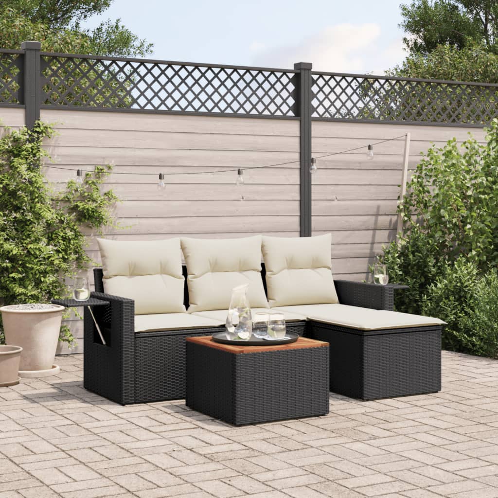 5-delige Loungeset met kussens poly rattan zwart is nu te koop bij PeponiXL, paradijselijk wonen!