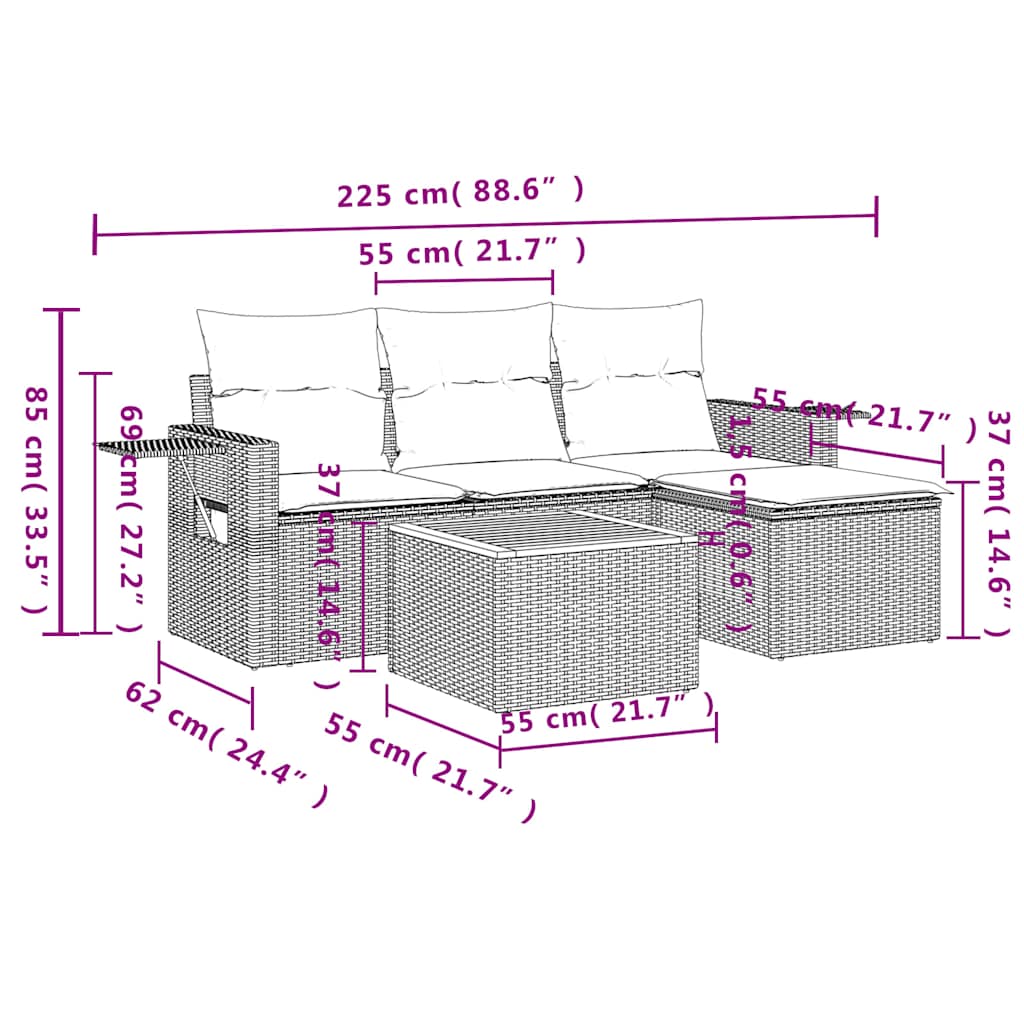 5-delige tuinbankset met kussens van zwart polyrotan is nu te koop bij PeponiXL, paradijselijk wonen!
