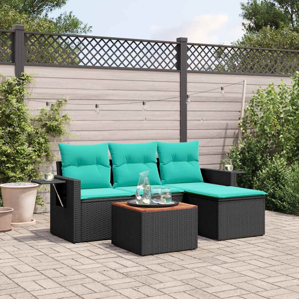 5-delige tuinbankset met kussens van zwart polyrotan is nu te koop bij PeponiXL, paradijselijk wonen!