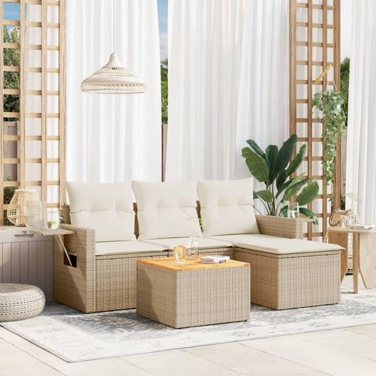 5-delige Loungeset met kussens poly rattan beige is nu te koop bij PeponiXL, paradijselijk wonen!