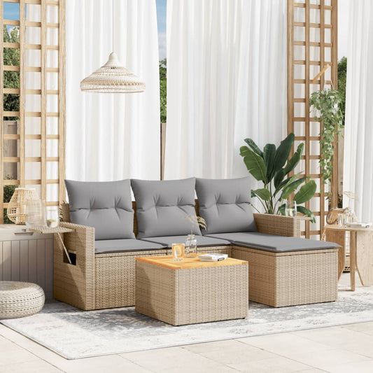 5-delige Loungeset met kussens poly rattan beige is nu te koop bij PeponiXL, paradijselijk wonen!