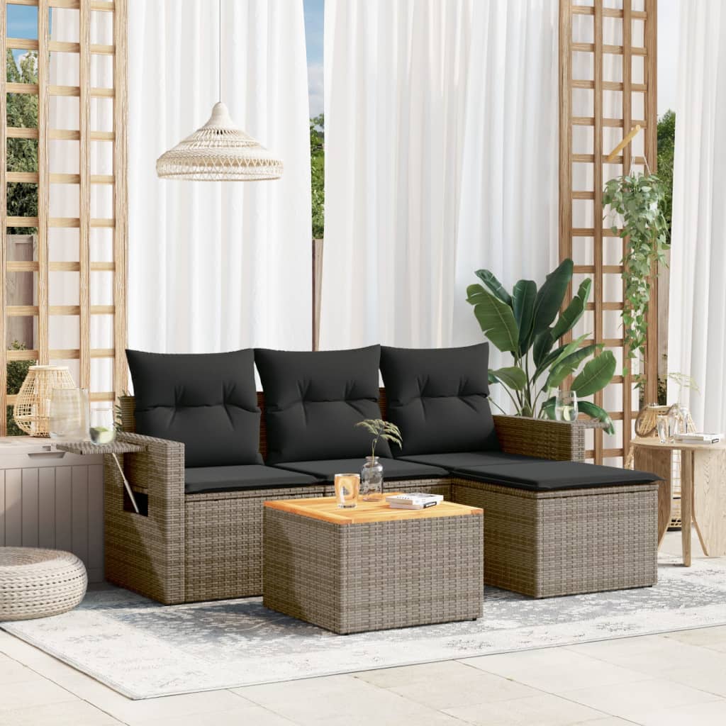 5-delige Loungeset met kussens poly rattan grijs is nu te koop bij PeponiXL, paradijselijk wonen!