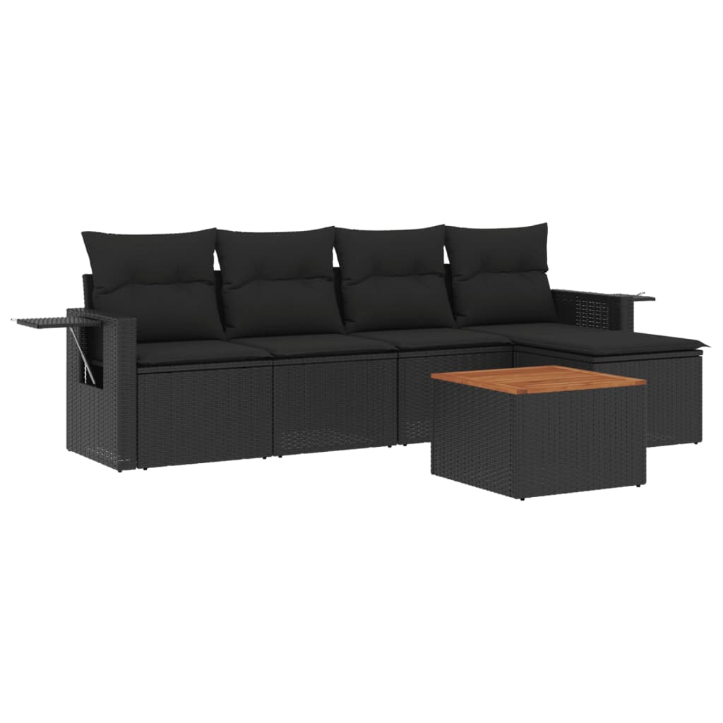 6-delige Loungeset met kussens poly rattan zwart is nu te koop bij PeponiXL, paradijselijk wonen!